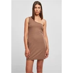 Women's dark khaki dress with a ribbed pattern on one shoulder