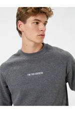 Koton Crew Neck Sweatshirt Slogan Embroidered Raglan Sleeves Raised