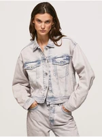 Blue and White Ladies Oversize Denim Jacket Pepe Jeans Turner Rose - Women