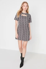 Trendyol Black Collar Detailed Patterned Woven Dress