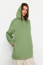 Trendyol Mint Hooded Pocket Scuba Knitted Wide Fit Oversize Sweatshirt