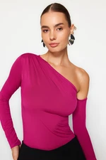 Trendyol Fuchsia Asymmetrical Collar Long Sleeved Flexible Knitted Bodysuit