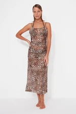 Trendyol Animal Patterned Fitted Maxi Woven Gathered Beach Dress