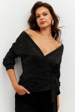 Cool & Sexy Women's Black Glittery Double Breasted Blouse