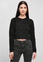 Women's sweater with short feathers in black