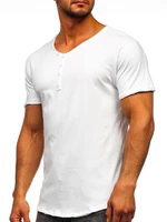 Bílé pánské tričko bez potisku s výstřihem do V Bolf 4049