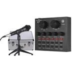 USB Sound Card Microphone with Tripod Audio Cable Earphone for Broadcast Live Streaming for Tik Tok YY Karaoke Singing