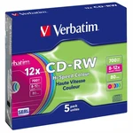 Disk Verbatim CD-RW DL 700MB/80min. 8x-12x, colors, slim box, 5ks (43167) Zkratka CD-Rewritable (Compact Disc – Rewritable) označuje disky, které lze 