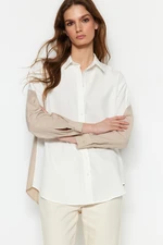 Trendyol Ecru Color Block Boyfriend Wide Fit Woven Shirt