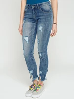 Jeans with tears and decorative zipper blue