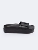 Women's Big Star Platform Foam Slippers with Buckle Black