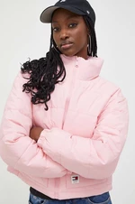 Bunda Tommy Jeans dámská, růžová barva, zimní, oversize, DW0DW17435