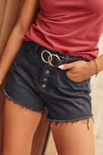 Black denim button shorts