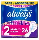 ALWAYS Platinum Super (Velikost 2) Hygienické Vložky S Křidélky 26ks 1 x 26 ks