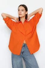 Trendyol Orange Cotton Oversize Wide Fit Woven Shirt