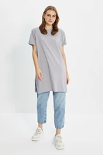 Trendyol Grey 100% Cotton Basic Short Sleeve Slit Jersey Base Layer T-Shirt