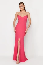 Trendyol Fuchsia Fitted Woven Elegant Evening Dress