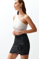 Trendyol Anthracite Rose Detailed Striped Woven Mini Skirt