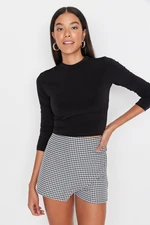 Trendyol Black With Shirring Detailed Sleeves, Fitted/Situated Stand Collar Crop Flexible Knitted Blouse