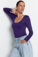 Trendyol Purple Fitted/Situated, Crinoline Collar Soft Fabric, Flexible With Snap Buttons Knitted Body