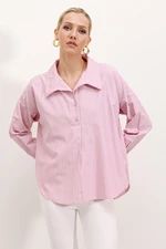 Bigdart 20215 Široký pruhovaný oversized košeľa - Ružová