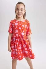 DEFACTO Girl Patterned Short Sleeve Combed Cotton Dress