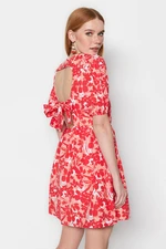 Trendyol Red Woven Floral Back Detail Mini Woven Dress