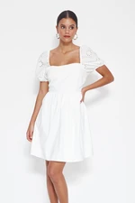 Trendyol White Halterneck/Skater Mini Dress with Woven Cotton Lined and Back Detail Brode