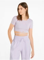 Light Purple Women's Ribbed Cropped T-Shirt with Drawstring Puma - Women