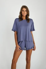 Stylish women's pajamas, short sleeves, shorts - blue