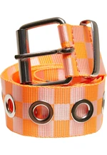 Checkered belt with eyelets neon orange/white