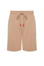 Trendyol Beige Regular Cut Letter Printed Drawstring Elastic Waist Shorts