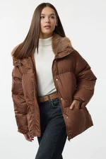 Trendyol Camel Regular Fit Für Collar Belted Puffer Jacket