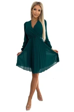 Numoco pleated chiffon dress with long sleeves and neckline