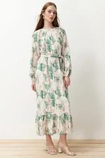 Trendyol Green Floral Belted Woven Dress