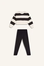 DEFACTO Girl 2-Piece Set Striped Crew Neck Sweatshirt Elastic Waist Jogger Sweatpants D4091a824wn