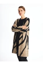 LC Waikiki Shawl Collar Patterned Long Sleeve Women's Plush Cardigan