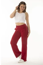 Şans Women's Large Size Claret Red Side Pocket Elastic Waist Wide Leg Tracksuit Bottom