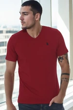 T8568 DEWBERRY V-NECK MEN'S T-SHIRT-BURGUNDY-1