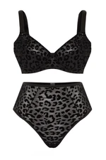 Trendyol Curve Black Velvet Leopard Print High Waist Plus Size Lingerie Sets