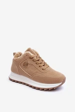 Insulated leather platform sports shoes, dark beige Adite