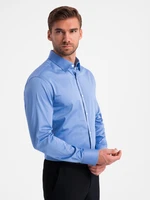 Ombre Classic men's SLIM FIT satin fabric shirt - blue