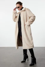 Trendyol Ecru Oversize Long Fur Coat