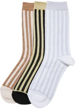 Metal Effect Socks Stripe Socks 3-Pack Black/White Sand/White