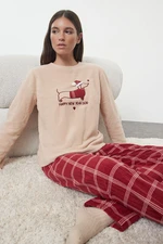 Trendyol Salmon Plaid Christmas Themed Polar Fleece Winter Knitted Pajama Set