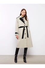 LC Waikiki Women's Shirt Collar Color Block Long Sleeve Trench Coat