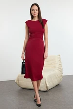 Trendyol Claret Red Plain Pattern Midi Woven Dress