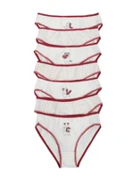 Ecru-burgundy women's panties with print 7-pack