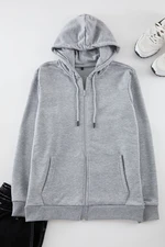 Trendyol Grey Basic Hooded Regular/Normal Cut Zippered Sweatshirt