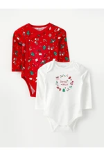 LC Waikiki Long Sleeve Christmas Themed Baby Girl Snap-On Bodysuit 2-Piece